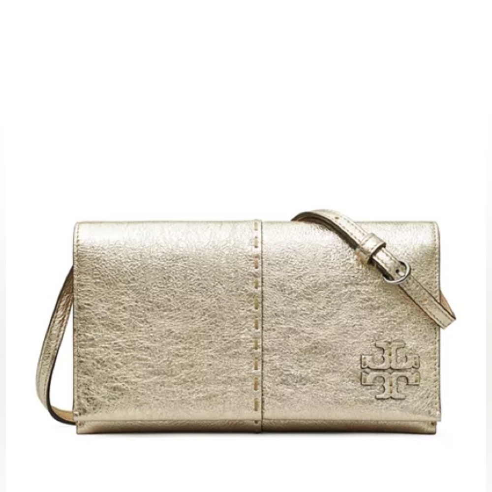 Tory Burch McGraw Metallic Gold Crossbody Wallet